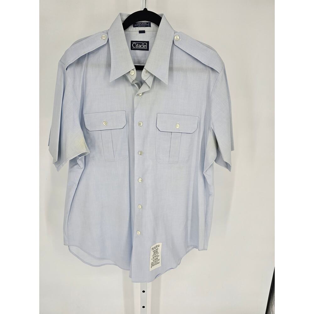 Citadel Men's Blue Pinpoint Oxford Short Sleeve Button-Up Military Shirt Sz 17.5